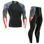 men's clothing compression men t-shirt + leggings rashgard kit long sleeves top for fitness man tracksuit thermal underwear base