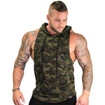 New Men Bodybuilding Tank Tops Gyms Fitness Workout Sleeveless Hoodies Man Casual Camouflage Hooded Vest Male Camo Clothing