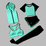 5 Piece Set Yoga For Women's Running Fitness T-Shirt Sports Bra Wear Fitness Clothing Women Training Set Sport Suit