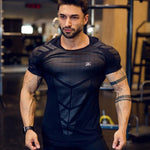 Compressão de secagem rápida camisa dos homens correndo esporte magro curto camiseta masculino ginásio fitness musculação treino preto topos roupas