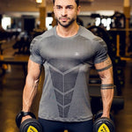 Compressão de secagem rápida camisa dos homens correndo esporte magro curto camiseta masculino ginásio fitness musculação treino preto topos roupas