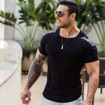 Compressão de secagem rápida camisa dos homens correndo esporte magro curto camiseta masculino ginásio fitness musculação treino preto topos roupas