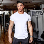 Compressão de secagem rápida camisa dos homens correndo esporte magro curto camiseta masculino ginásio fitness musculação treino preto topos roupas