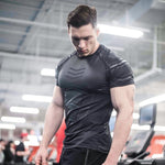 Compressão de secagem rápida camisa dos homens correndo esporte magro curto camiseta masculino ginásio fitness musculação treino preto topos roupas