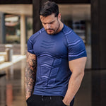 Compressão de secagem rápida camisa dos homens correndo esporte magro curto camiseta masculino ginásio fitness musculação treino preto topos roupas