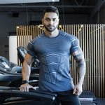 Compressão de secagem rápida camisa dos homens correndo esporte magro curto camiseta masculino ginásio fitness musculação treino preto topos roupas